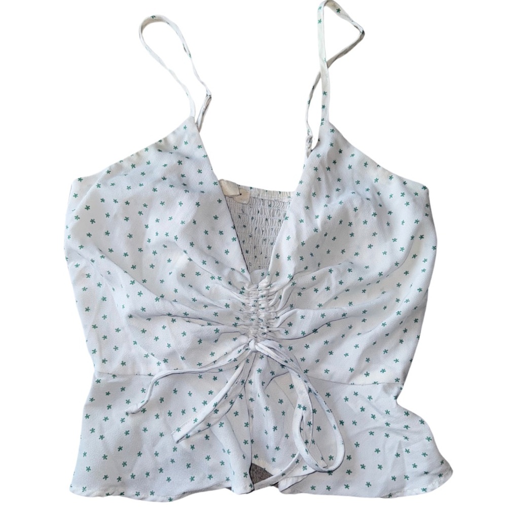 White w/Green Flowers Tank Top with flowy bottom